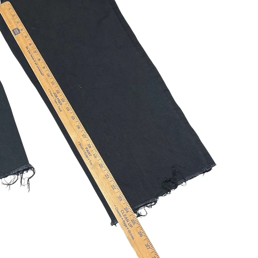 Bella Stretch Patch Pocket Wide Leg Jeans Black Frayed Hem Size 33